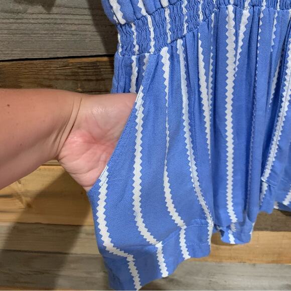 Anthropologie Beachgold Ancona Striped Surplice Romper Blue/White Size XS Beachy - Picture 11 of 16